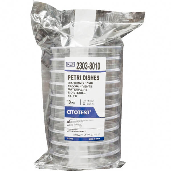 CAJA PETRI MONO PLASTICA 90 X 15 MM X 10 UNIDADES