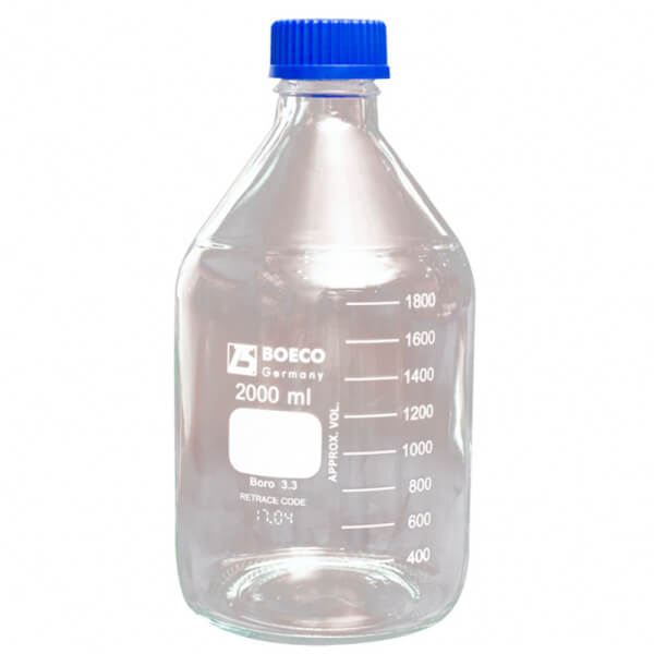FRASCO DE VIDRIO TRANSPARENTE 2000 ML C/TAPA ROSCA AZUL