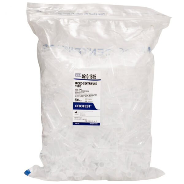 TUBO PLASTICO EPPENDORF 2 ML CON TAPA X 500 UNIDADES