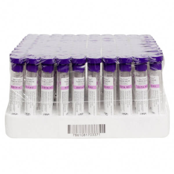 TUBO VIDRIO TAPA LILA 5 ML X 100 UNID / 100 X 13 MM / EDTA
