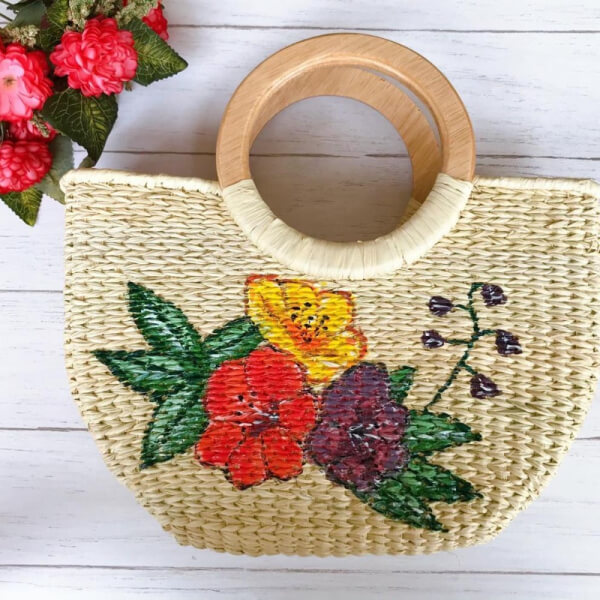 CARTERA DE PAJA TOQUILLA- FLORAL