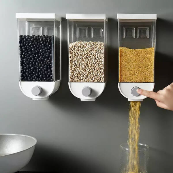 Set de 3 dispensadores de pared para granos y alimentos secos