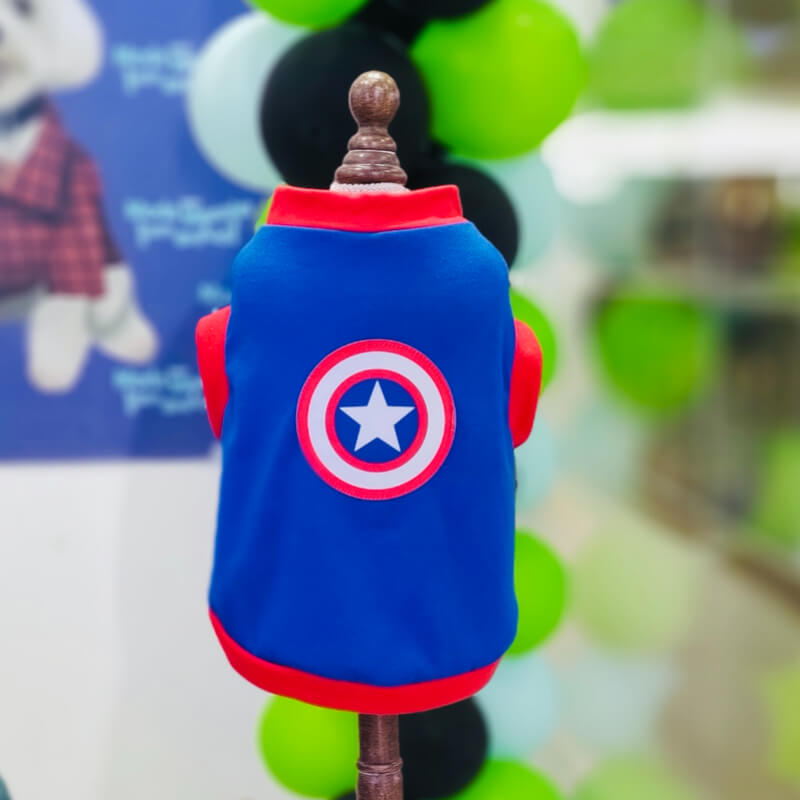 CAMISETA CAPITAN AMÉRICA PARA PERRITOS Y GATITOS EN TALLAS XXXS - XXS