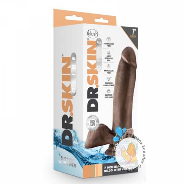 Dr. Skin Glide Consolador Autolubricante con Bolas de 7 pulgadas - Chocolate