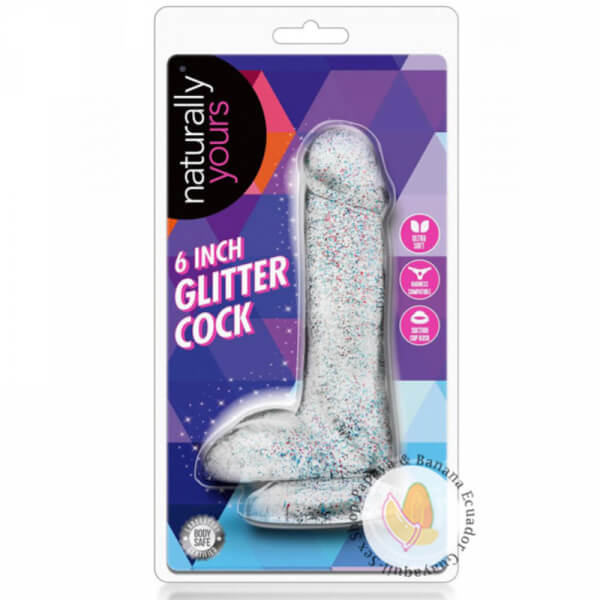 Naturally Yours Glitter Dildo con bolas -Transparente