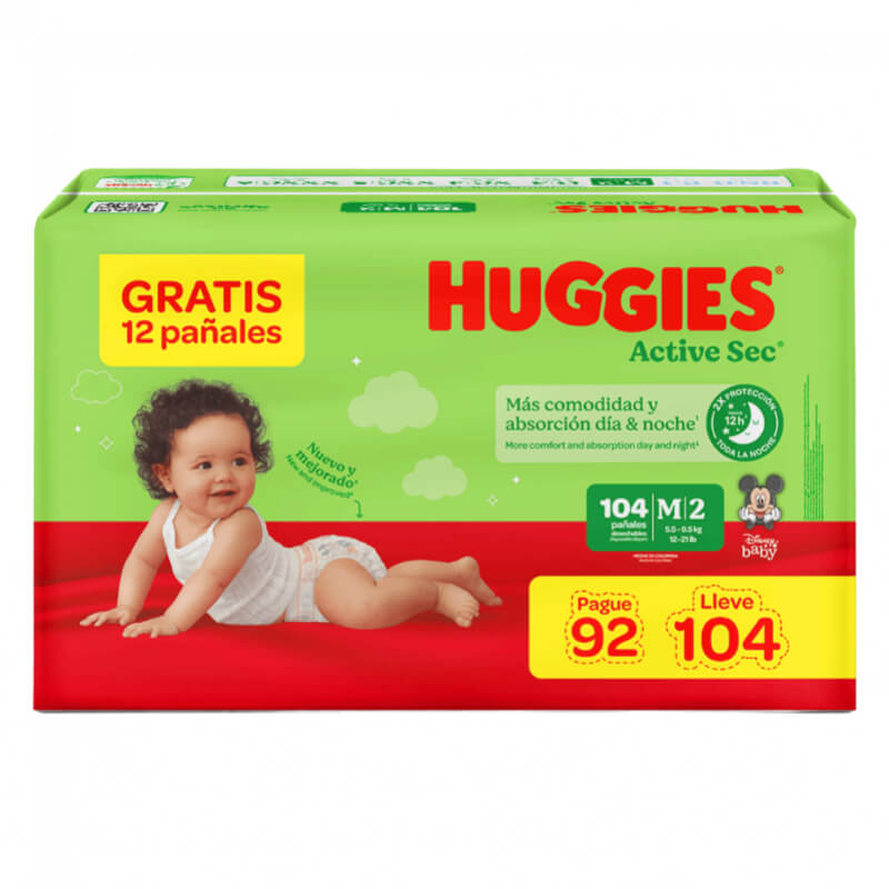 PAÑALES HUGGIES ACTIVE SEC M 100