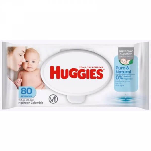PAÑITOS HUMEDOS HUGGIES PURO Y NATURAL RECIEN NACIDOS 80