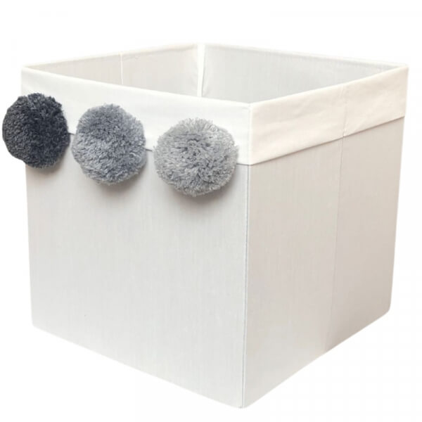 Caja Organizadora Blanco con pompones gris