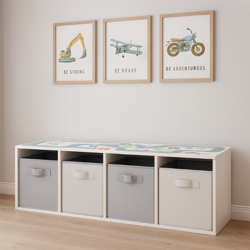 Juguetero Pista Autos (Incluye 4 cajas organizadoras)