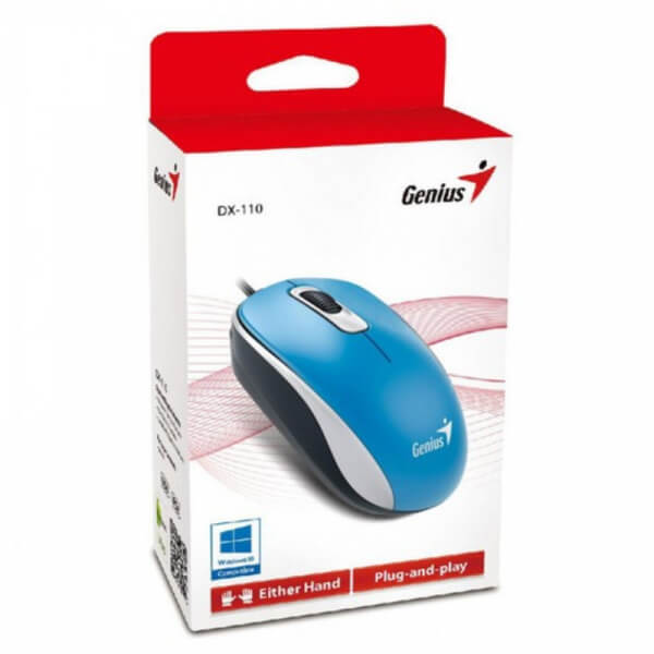 MOUSE USB GENIUS DX-110 AZUL, 3 BOTONES, 1000DPI, WINDOWS Y MAC