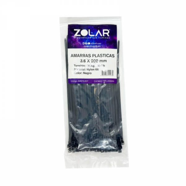 Amarra plastica 3.6 x 200mm negra