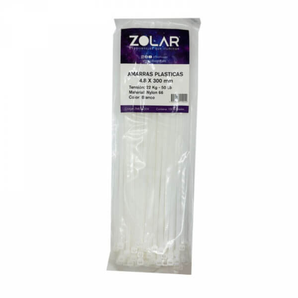 Amarra plastica 4.8 x 300mm blanca
