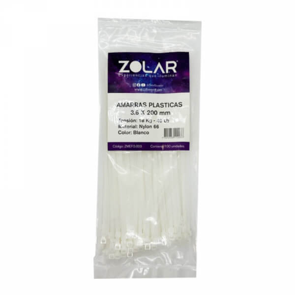 Amarra plastica 3,6 x 200mm blanca