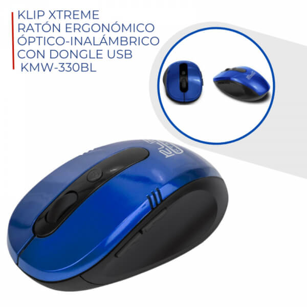 MOUSE 6BUTTON OPT 1600DPI WIRELESS BLUE - KLIPX KMW330BL