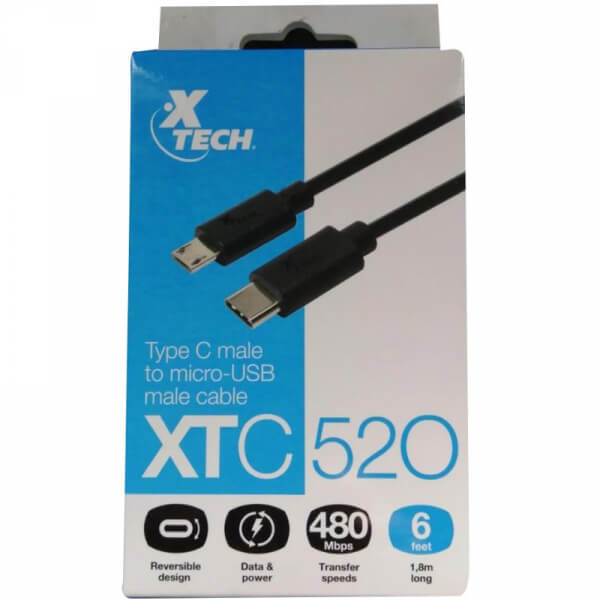 ADAPTADOR XTC-520 - Cable USB - USB-C (M) reversible a Micro-USB tipo B (M) 1,80M