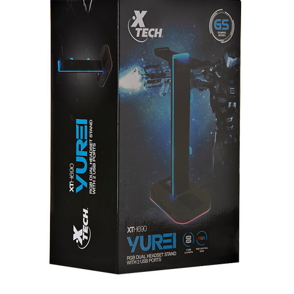SOPORTE AUDIFONO GAMER XTECH RGB DUAL HEASET STAND YUREI WITH 2 USB PORTS XTH690