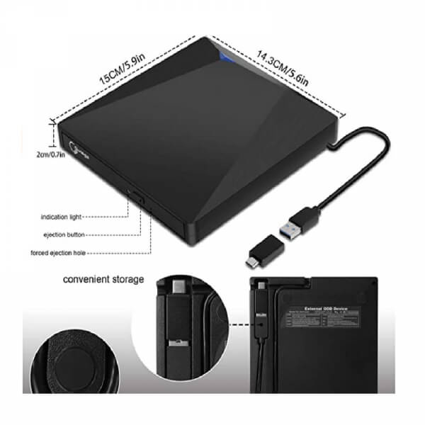 GRABADORA VERBATIM CD/DVD SLIMLINE EXTERNO / USB / ADAPTADOR USB C / WIN / SOFT. NERO BURN / M-DIS