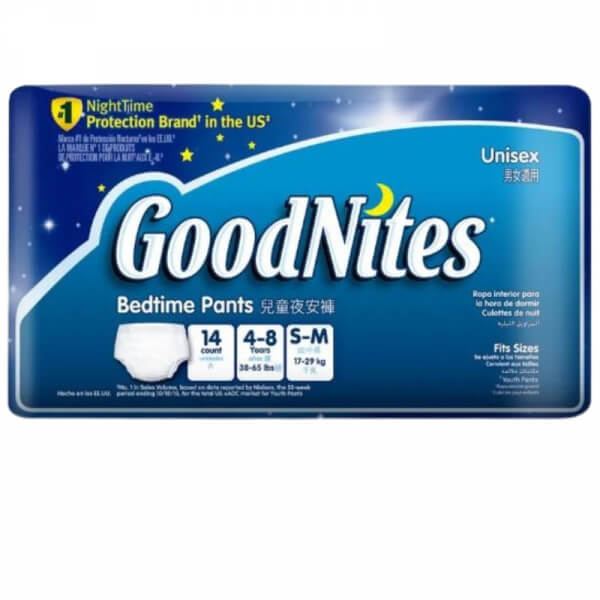 PAÑALES HUGGIES GOODNITES PANTS S-M 14 NIÑOS DE 4 A 8 AÑOS TALLA 6-7 (XXXG / XXXXG)