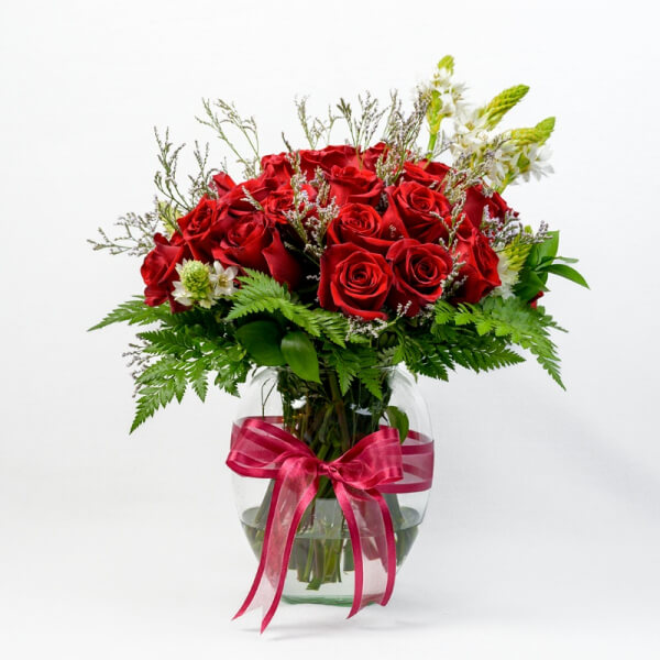 Florero Carolina: 50 Rosas Rojas (o a elección) en Vidrio | ENVIOS A GUAYAQUIL - SAMBORONDON - DAULE