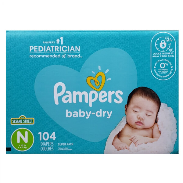 PAÑALES PAMPERS BABY DRY N (RN) 0 104