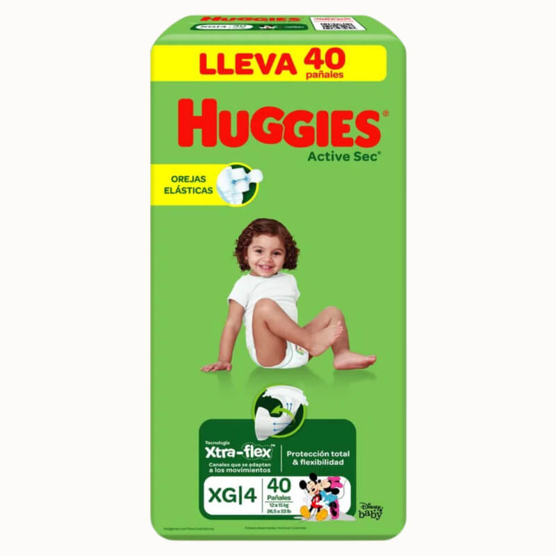 PAÑALES HUGGIES ACTIVE SEC XG 40