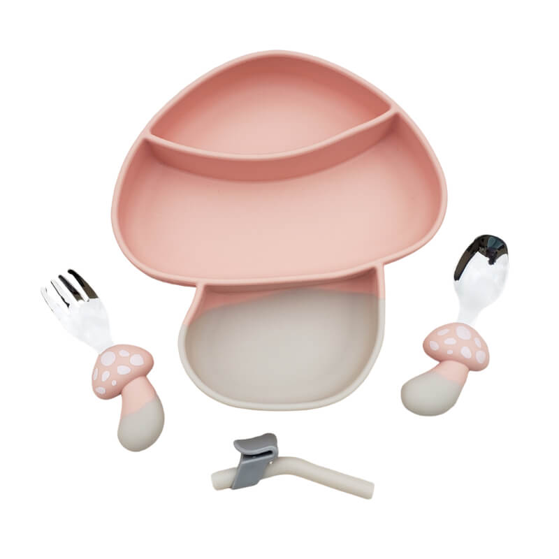 PLATO SILICON CHAMPIGNON CON CUBIERTOS (CUCHARAS)