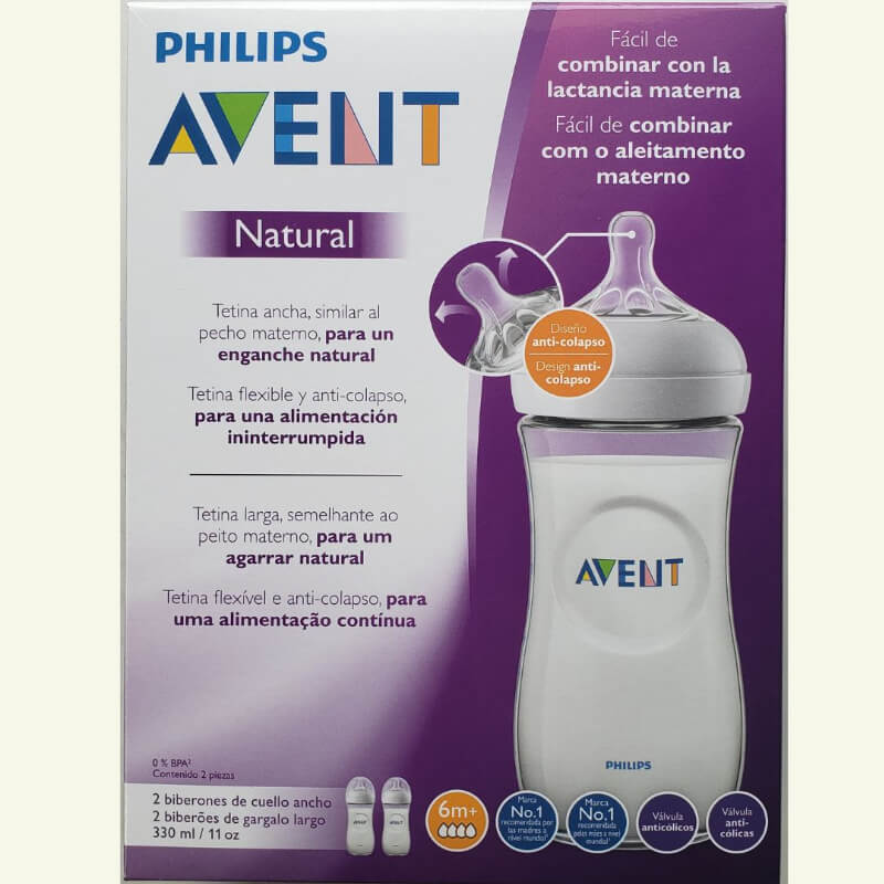 BIBERON AVENT NATURAL 11 OZ / 330ML x2