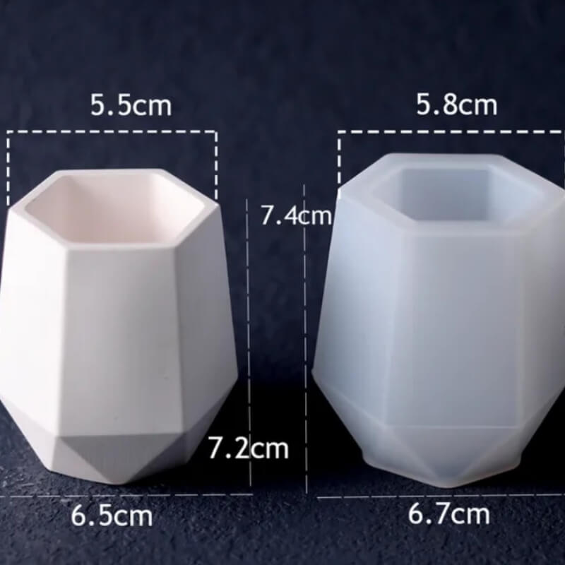 Molde de silicona con diseño de 2 Macetas Hexagonal y Diamante para uso en Velas, resina, yeso, cemento. (precio unitario en la descripción)