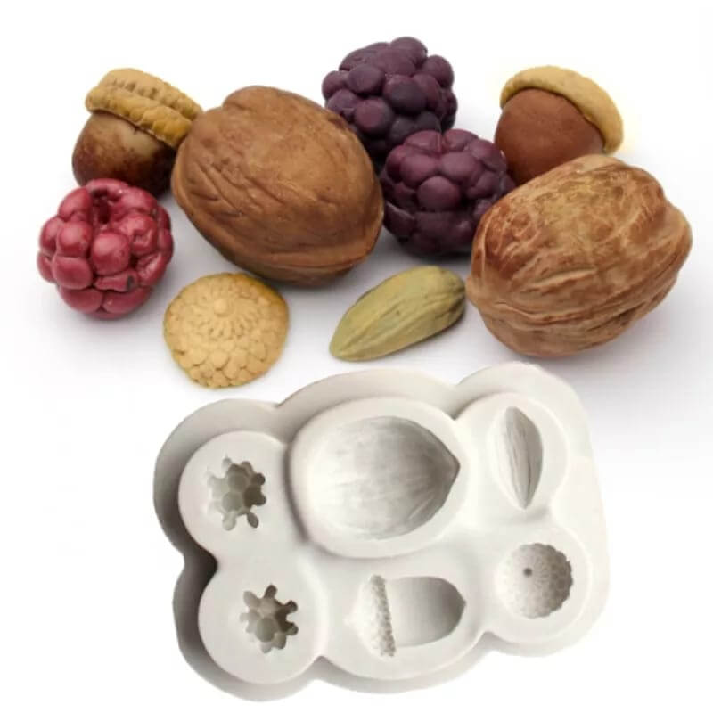 Molde de silicona diseño de NUECES EN MITAD, para uso en Velas, jabones, resina, yeso, chocolate.