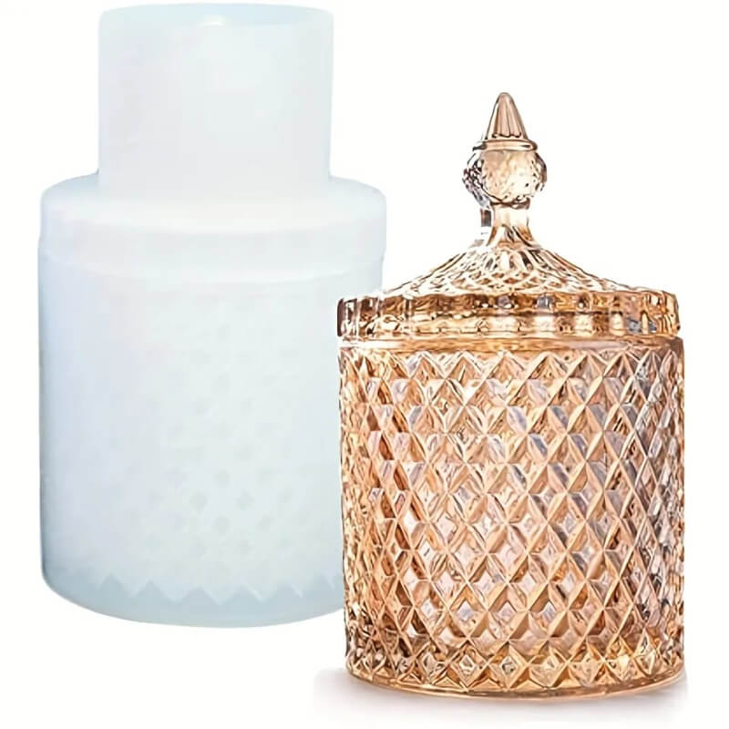 Molde de silicona de CONTENEDOR ESTILIZADO CON TAPA para uso en Velas, resina, yeso.