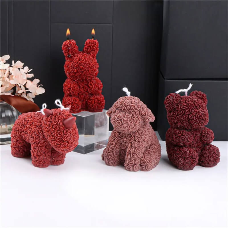 Moldes de silicona con diseño de Perro con Flores y Conejo con flores 3D para uso en Velas, Jabones, resina, chocolate o yeso. descuento
