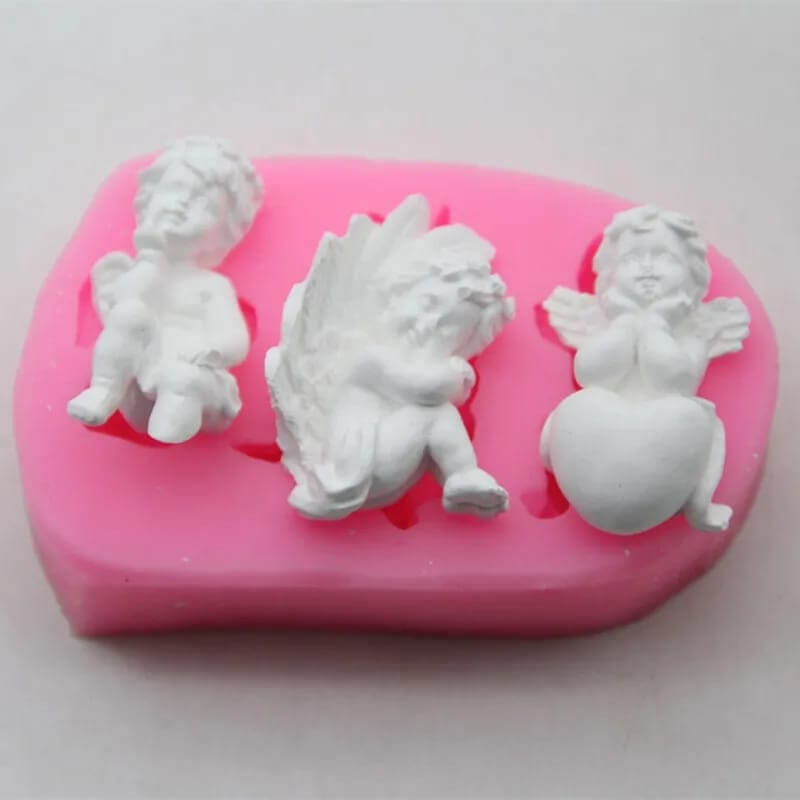 Molde TRIO ANGELITOS elaborado en silicona para uso en Velas, jabones, yeso, chocolate, fondant, yeso, resina.