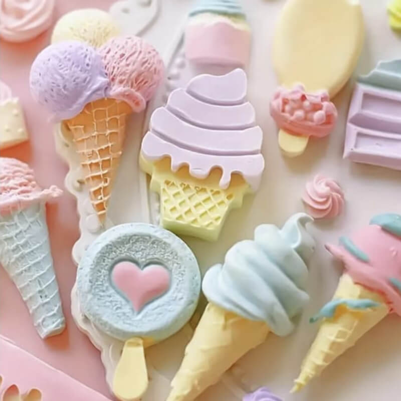 Moldes de silicona con diseños de Varios Helados para uso en Velas, Jabones, porcelana fría. (precios unitarios en la descripción)