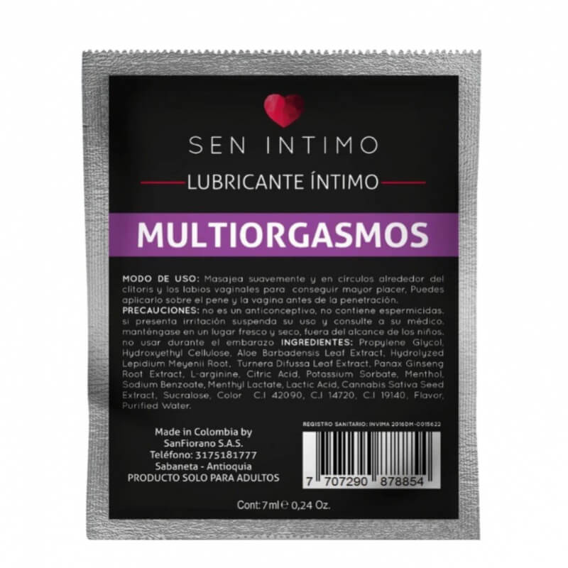 Lubricante Gel Estimulante Multiorgasmos Sen Intimo 7ml para Parejas - Placer Dual y Orgasmos Más Intensos