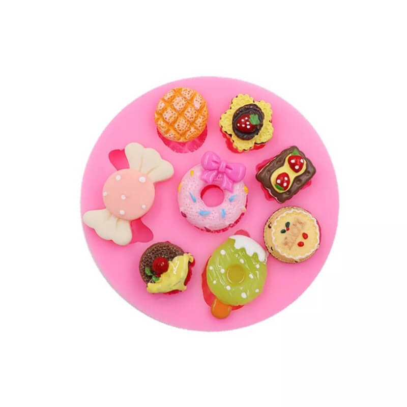 Molde de silicona con diseño de DULCES VARIADOS X 8 para uso en Velas, chocolate, jabones, porcelana fría.
