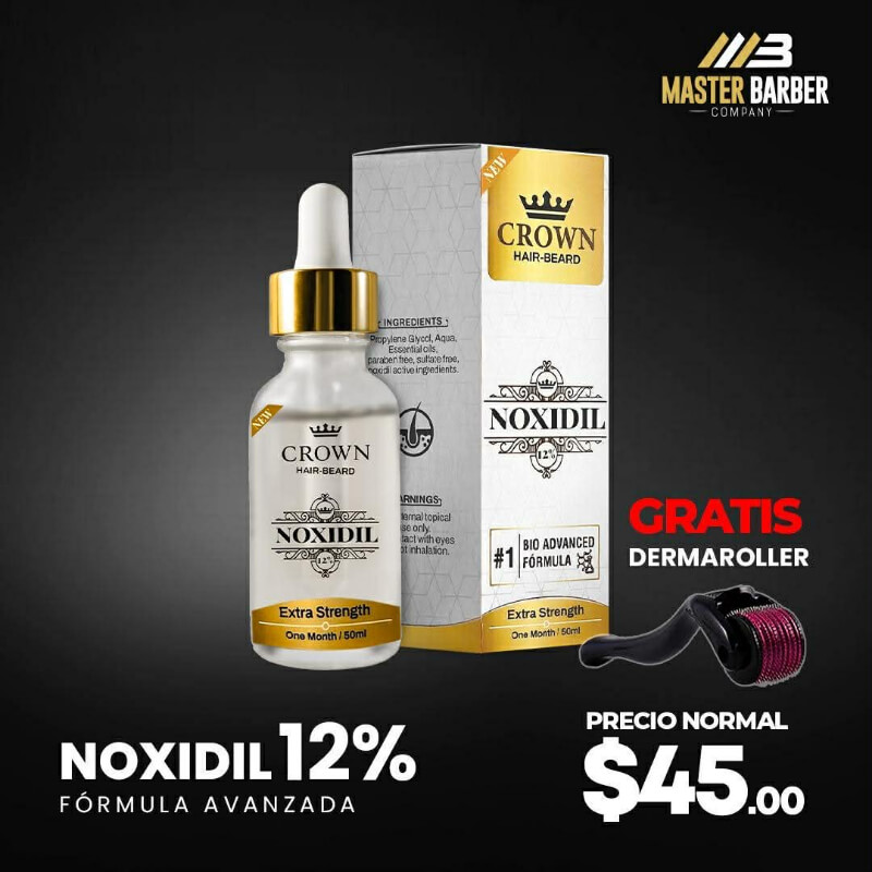 Tratamiento Noxidil 1 Mes + Rodillo | Crecimiento de Barba y Cabello Rápido| Minoxidil 12% |Mundo Barba