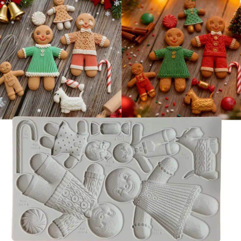 Moldes de silicona con diseño de Tapete Familia de Jengibre para uso en chocolate, porcelana fría, velas, resina.
