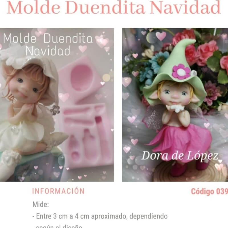 Molde de silicona DUENDITA para uso en porcelana fría, incluye dos moldes. DORA DE LOPEZ.