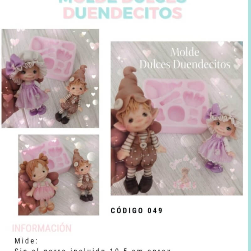 Molde de silicona DULCES DUENDECITOS para uso en porcelana fría. DORA DE LOPEZ.