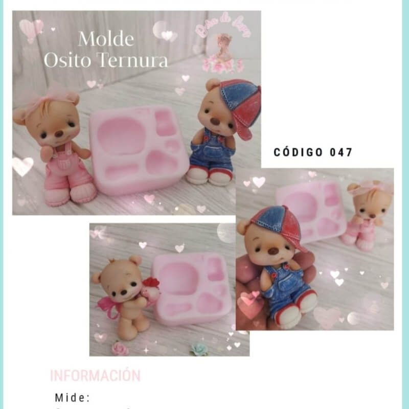 Molde de silicona OSITO TERNURA para uso en porcelana fría.