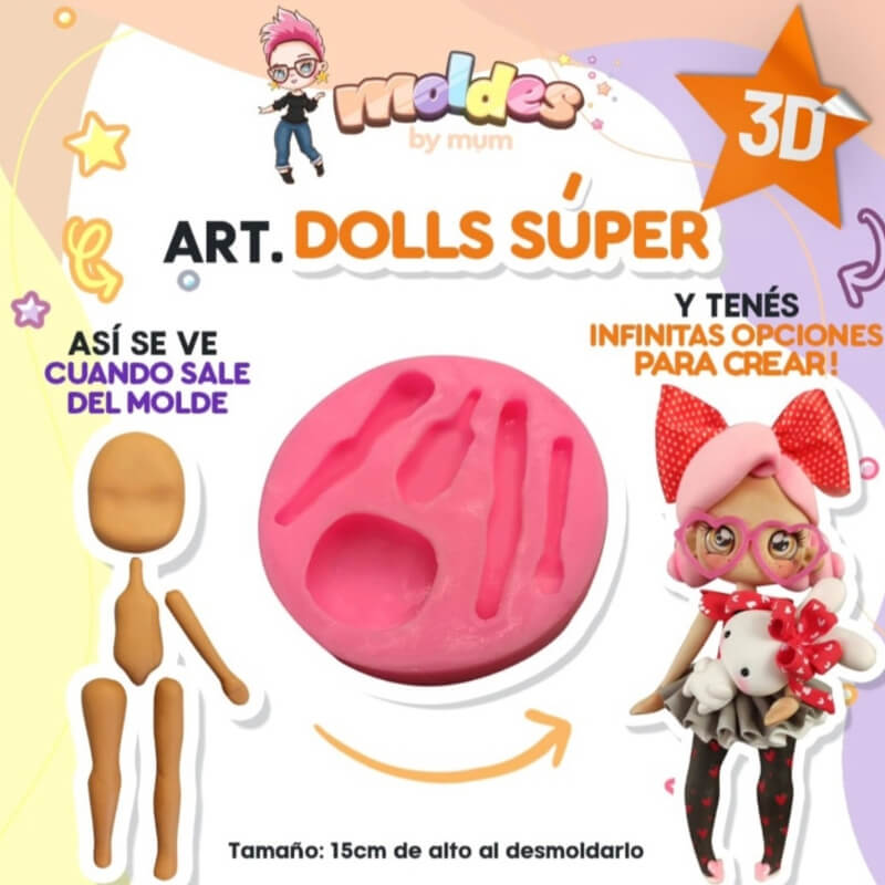 Molde de silicona SUPER DOLL para uso en porcelana fría. MUM.