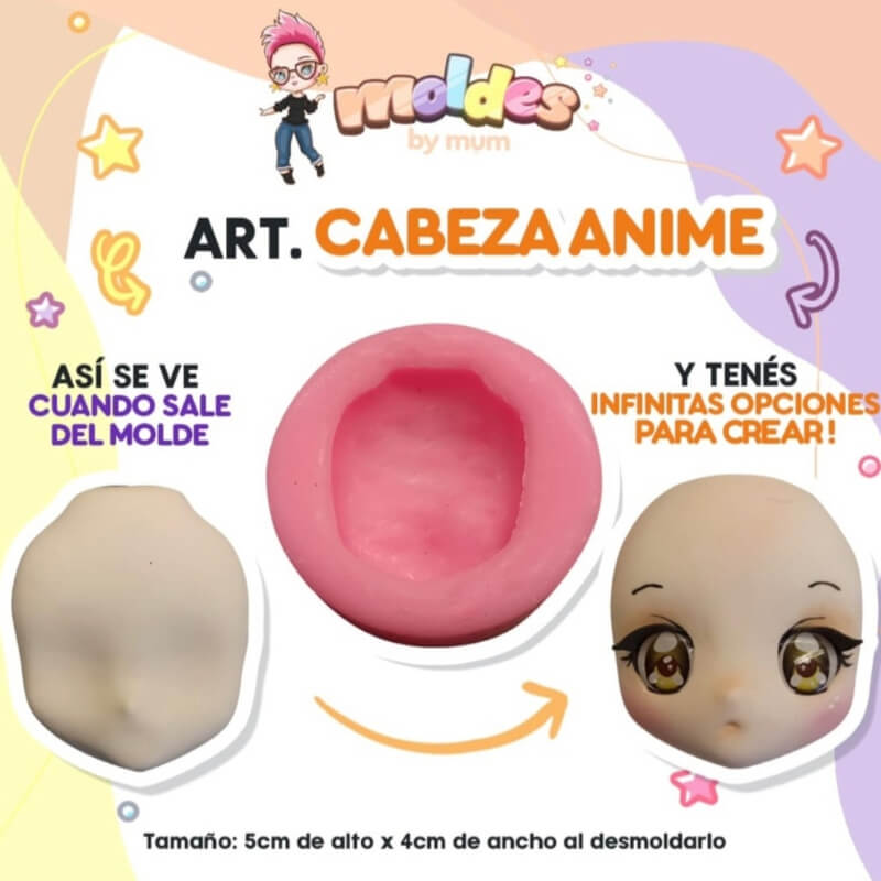 Molde de silicona CABEZA ANIME para uso en porcelana fría. MUM.