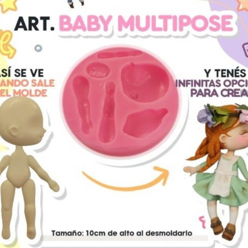 Molde de silicona BABY MULTIPOSE para uso en porcelana fría. MUM.