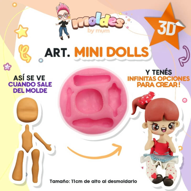 Molde de silicona MINI DOLLS para uso en porcelana fría. MUM.