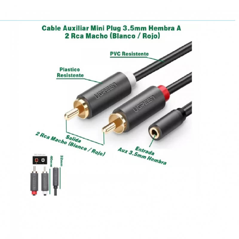 CABLE AUDIO RCA HEMBRA 2 SALIDAS MACHO