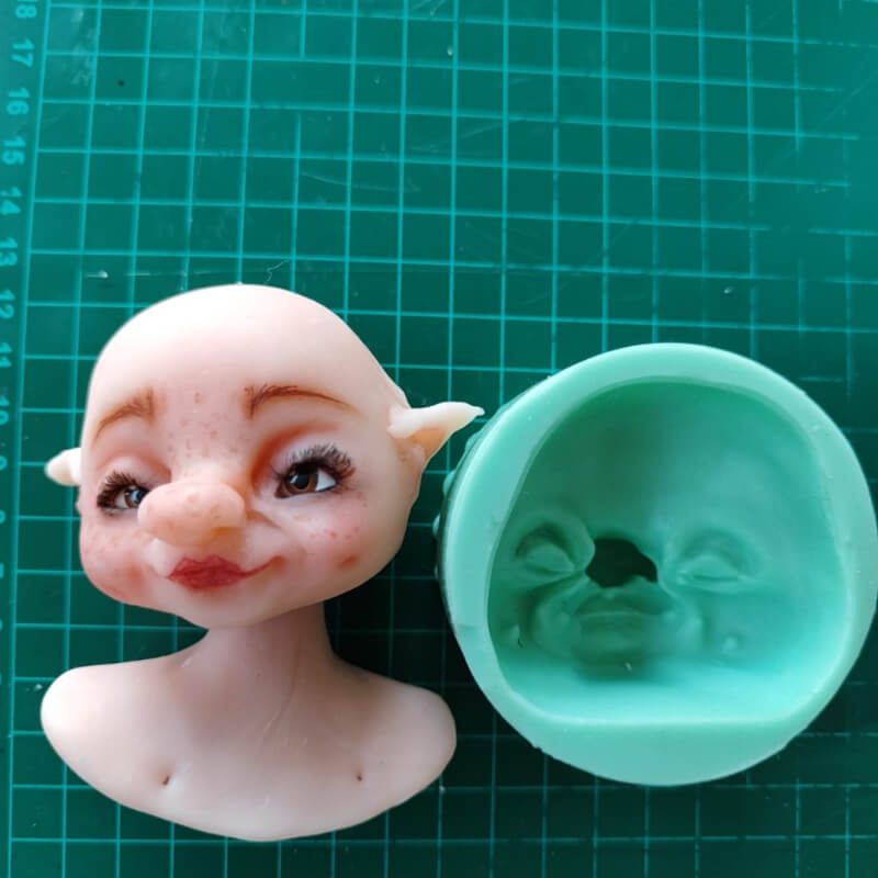 Molde de silicona CABEZA DUENDE DULCE para uso en porcelana fría. DISEÑO EXCLUSIVO MUYUYA.