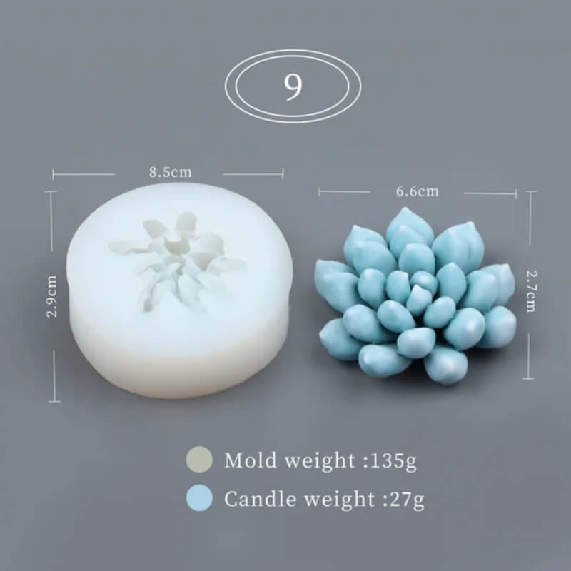 Molde SUCULENTAS 3D 9 elaborado en silicona para uso en Velas, jabones, yeso, chocolate, resina.
