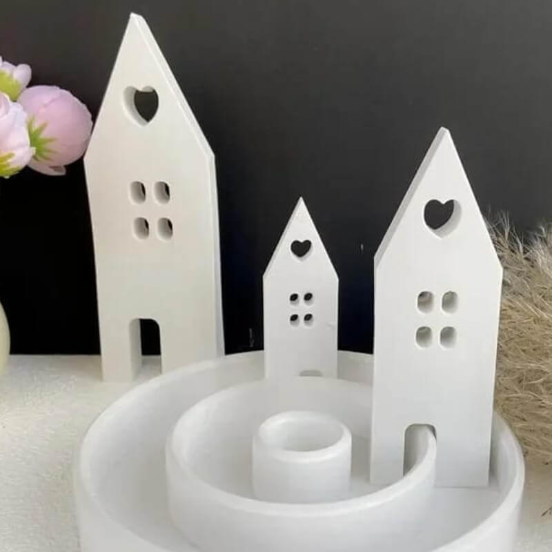 Combo moldes de silicona diseño fachada casa L ,M, S, para uso en Velas, jabones, resina, yeso, chocolate. descuento