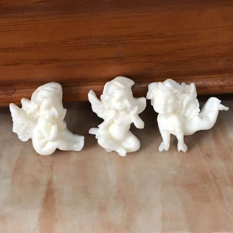 Molde TRIO ANGELITOS elaborado en silicona para uso en Velas, jabones, yeso, chocolate, fondant, yeso, resina, porcelana fría.