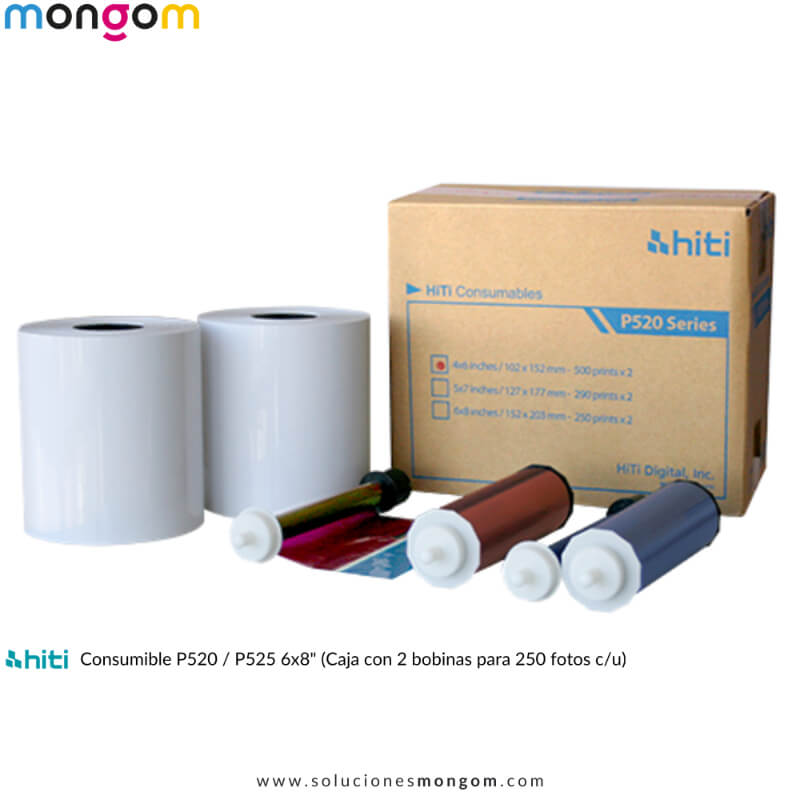 Kit de Consumibles HiTi 6x8 para P520 y P525 | 500 Impresiones de Alta Calidad sin Manchas | Soluciones Mongom